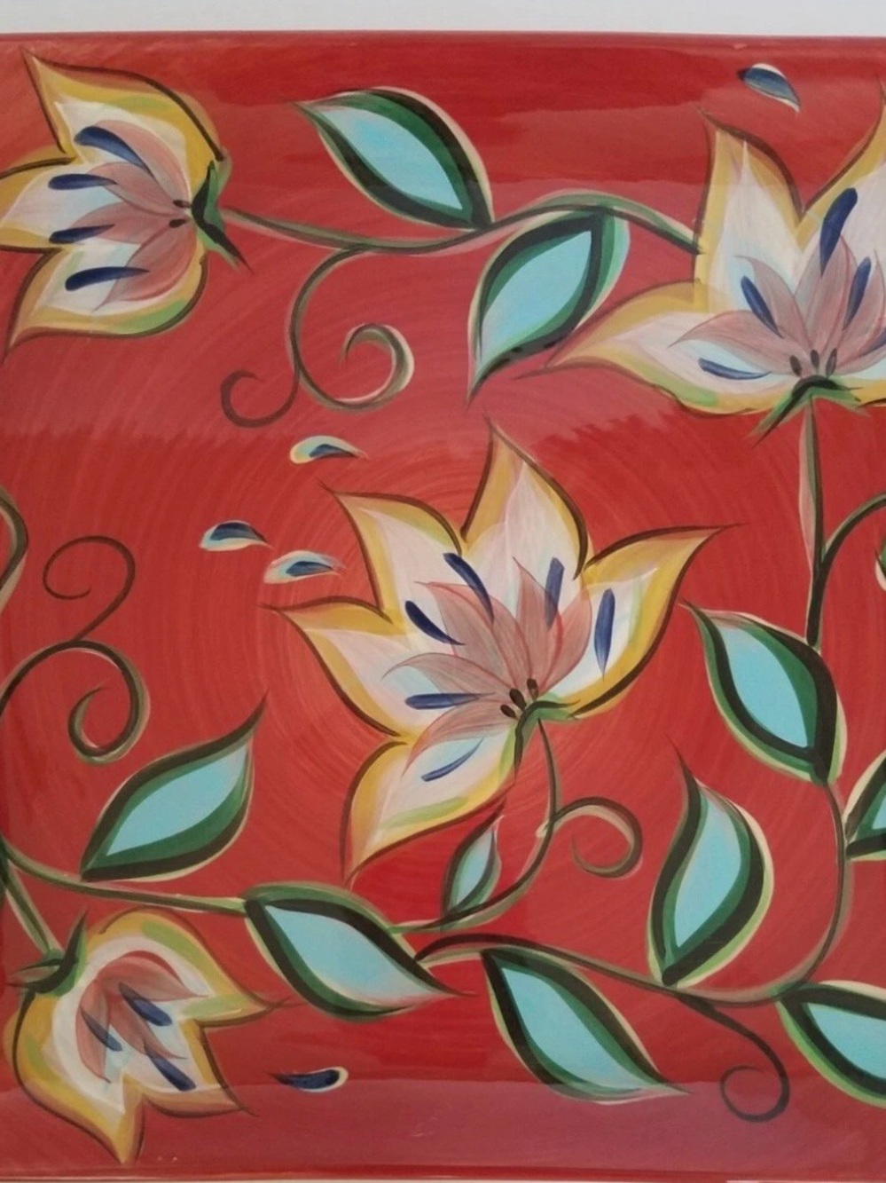 Southern Living Red Floral Serving Platter